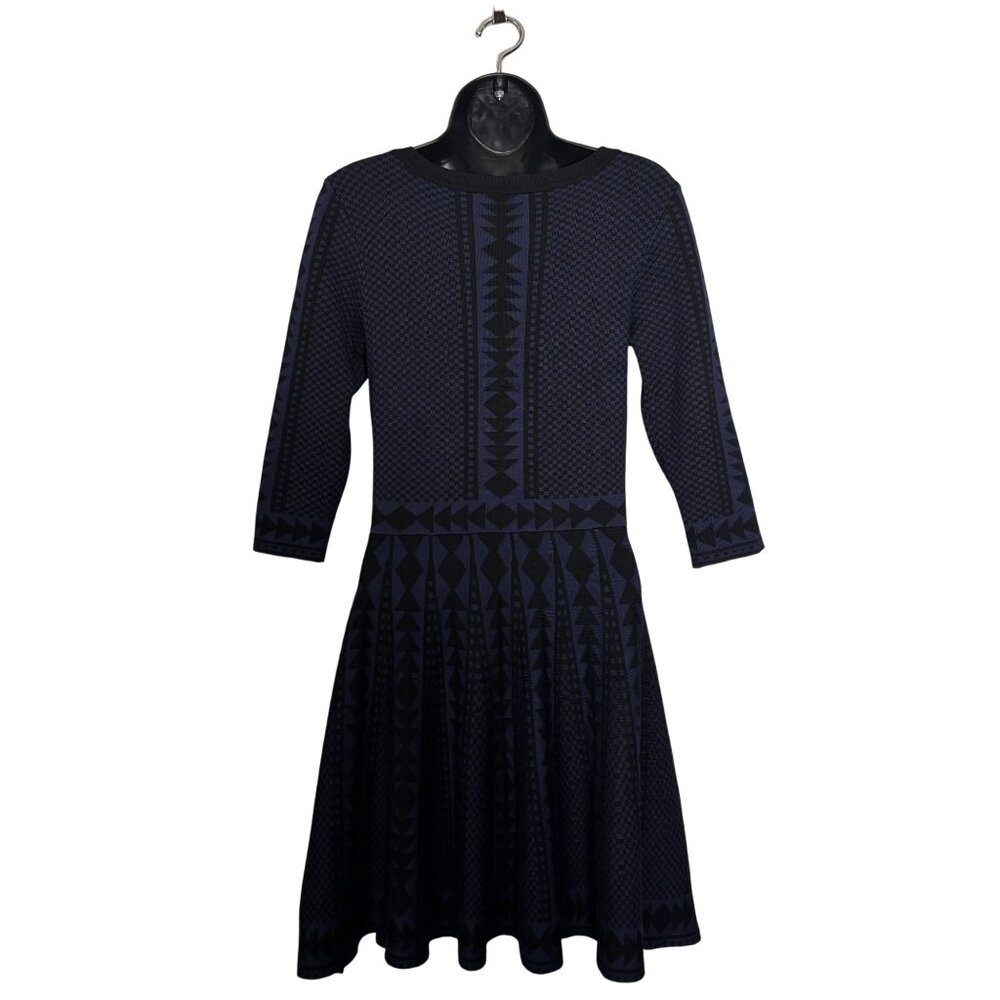 Nina Leonard Size M Geometric Print Knit Dress With 3/4 Sleeves - Picture 5 of 12
